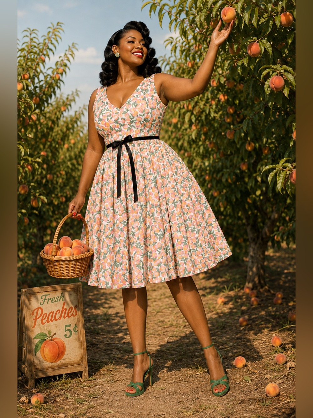 Torrid Retro Chic Pink & Orange Peaches Print Belted Swing Dress, Large, NWT! - Picture 2 of 16